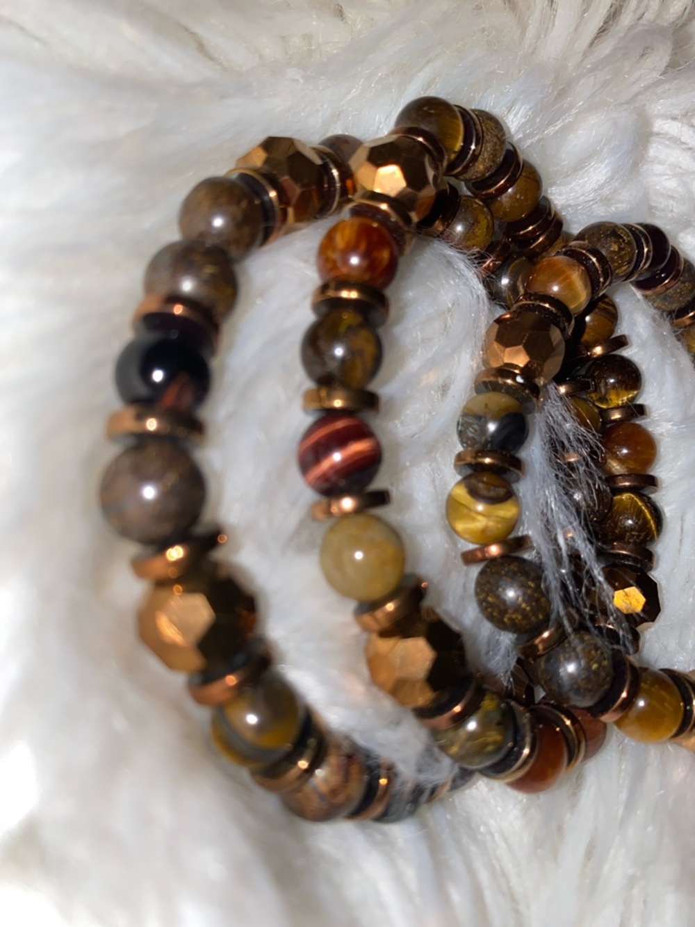 Brown Tiger Eye Beaded Stretch Bracelet Set - Unbranded